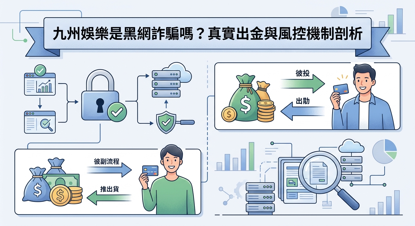 這張圖表說明了網路平台的安全審查與資金流動流程，包含風控機制與用戶提現等環節。 畫面中運用了鎖頭、放大鏡與金錢圖示，清晰地展示出系統驗證與交易說明的細節。